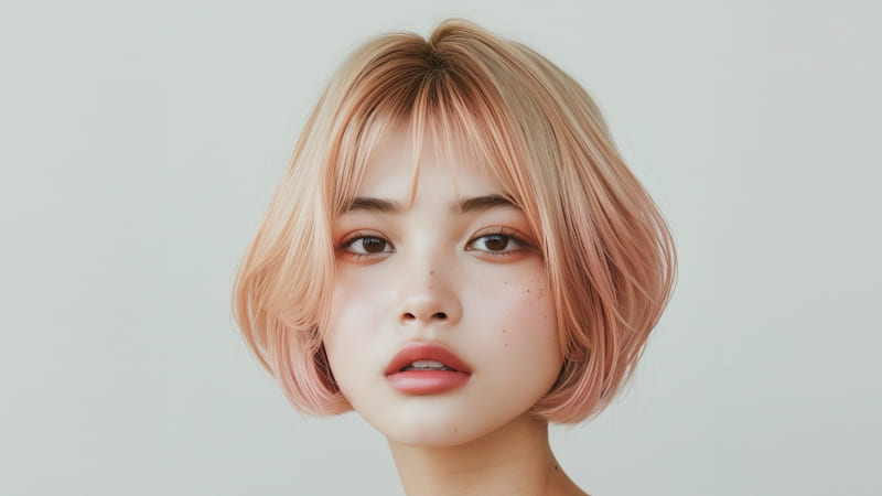 短めのブロンドヘアの女性が微笑んでいる