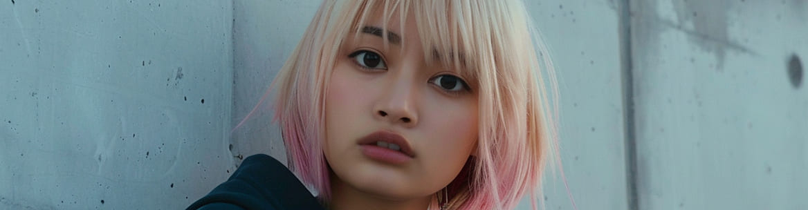 派手（ハデ）髪の金髪とピンクのグラデを楽しむ女性。